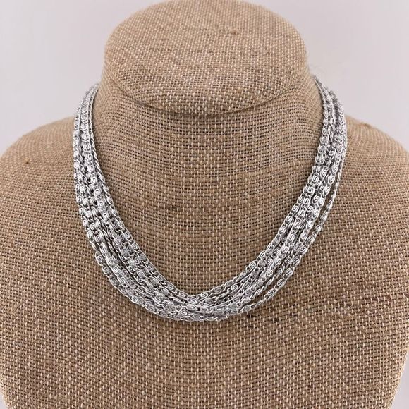 Sarah Coventry 1960 Silvery Cascade Line Multi Strand Silver Tone Necklace - Picture 1 of 4